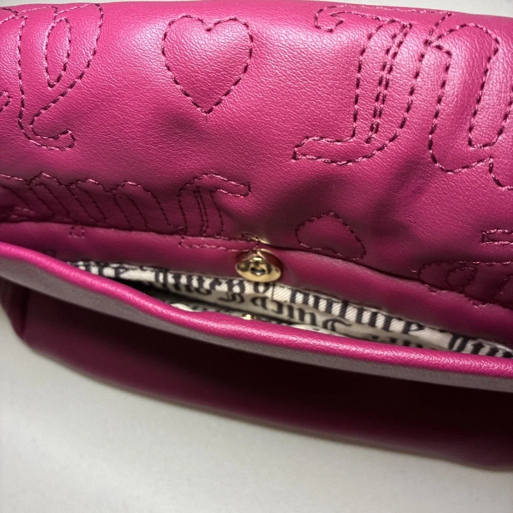 Juicy Couture Lovely Girl Shoulder Bag Purse Plum Berry Quilted Hearts Chunky‎